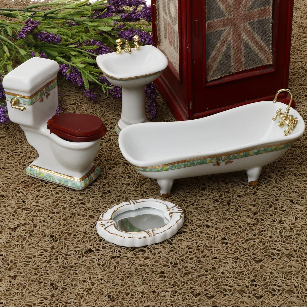 4Pcs White Porcelain Bathroom Model Set 1/12 Dollhouse Miniature Funiture #1