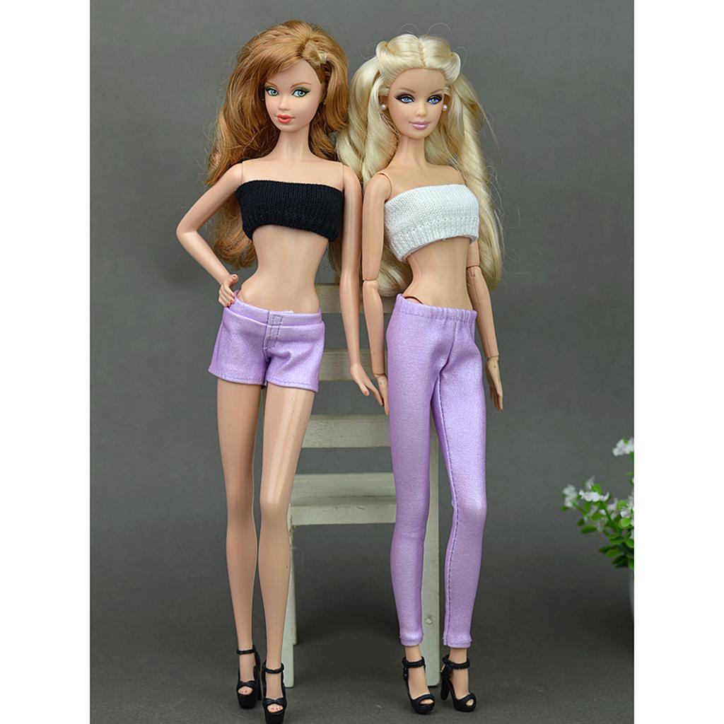 2pcs Fashion Long Trouser Short Pants Suit for 1/6 BJD Girl Dolls Purple