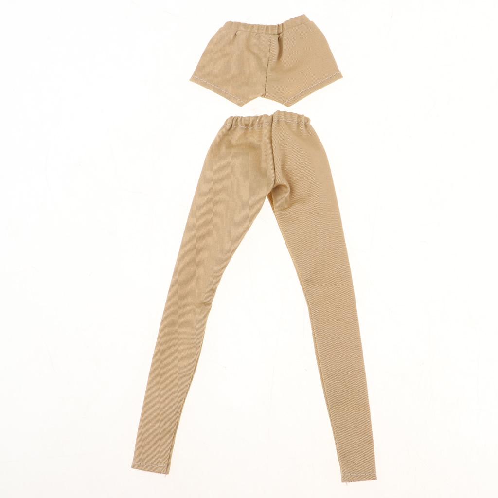 2pcs Fashion Long Trouser Short Pants Suit for 1/6 BJD Girl Dolls Khaki