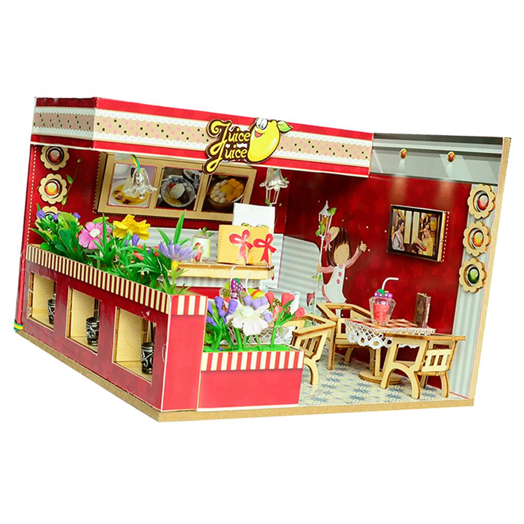 1/24 DIY Miniature Dollhouse with Furniture, Light Kits Juice Bar Kids Gift