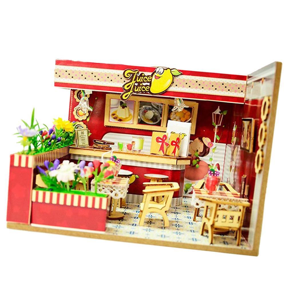 1/24 DIY Miniature Dollhouse with Furniture, Light Kits Juice Bar Kids Gift