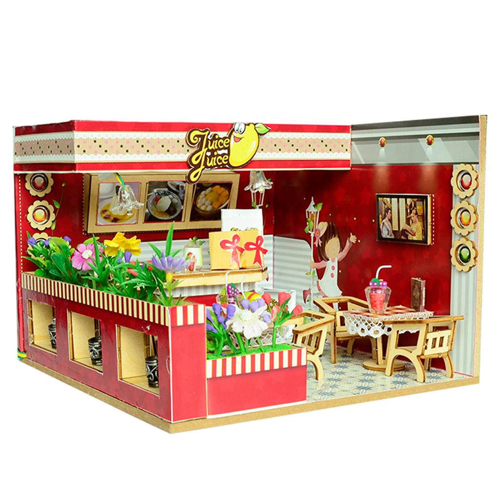 1/24 DIY Miniature Dollhouse with Furniture, Light Kits Juice Bar Kids Gift