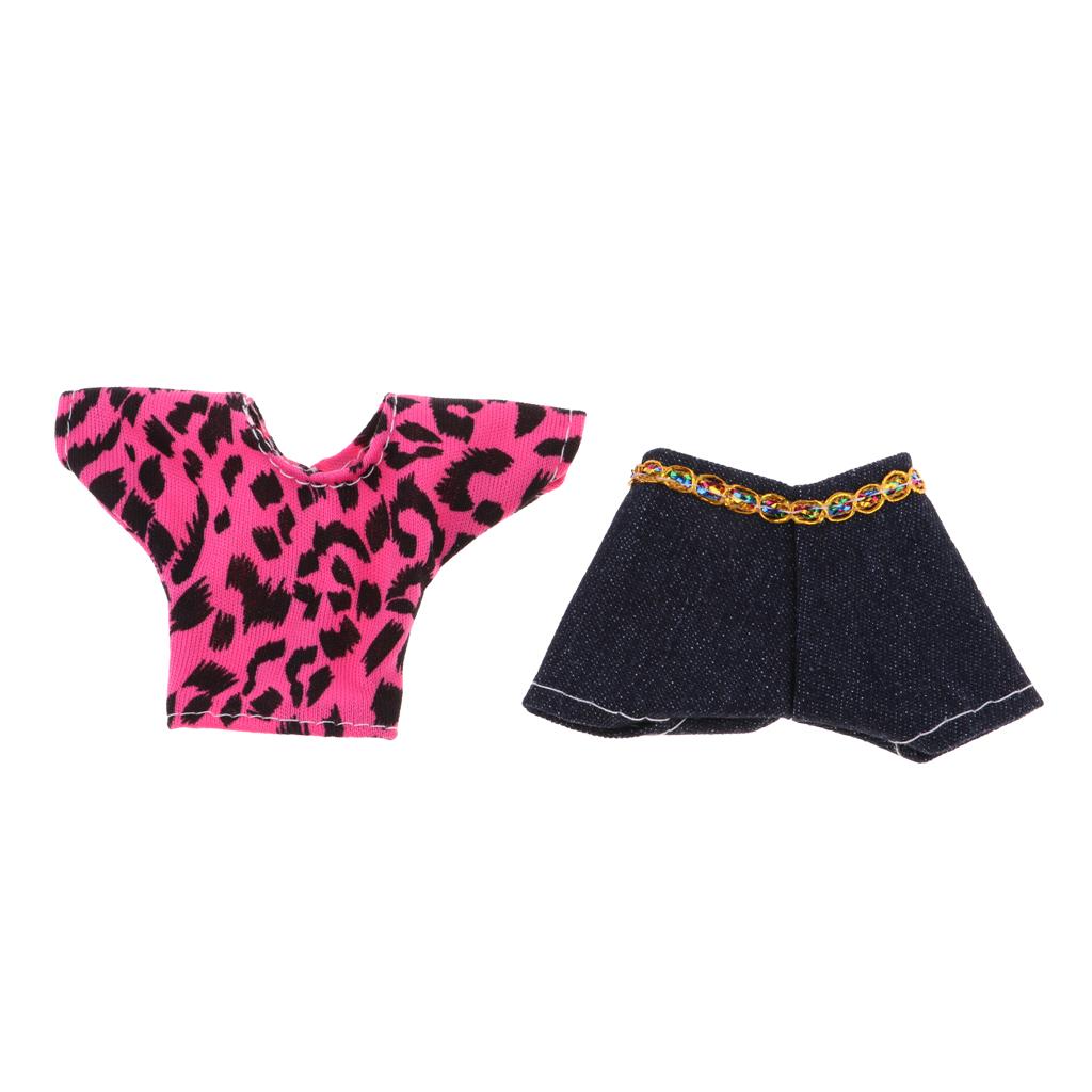 2pcs Leopard Short Sleeve & Shorts Clothes Set Casual Outfit for29-30cm Doll