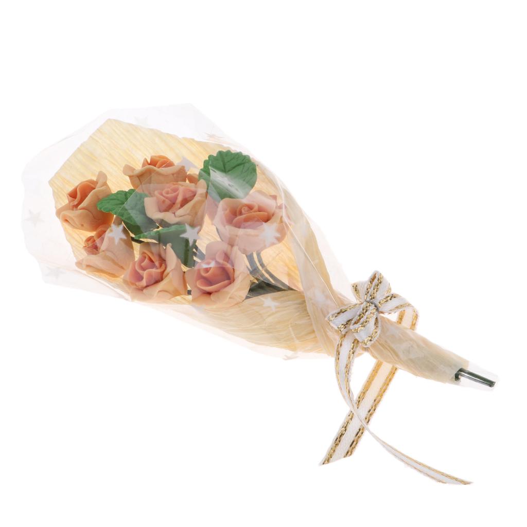 1/12 Dollhouse Miniature Clay Champagne Rose Flowers Bouquet Ornaments