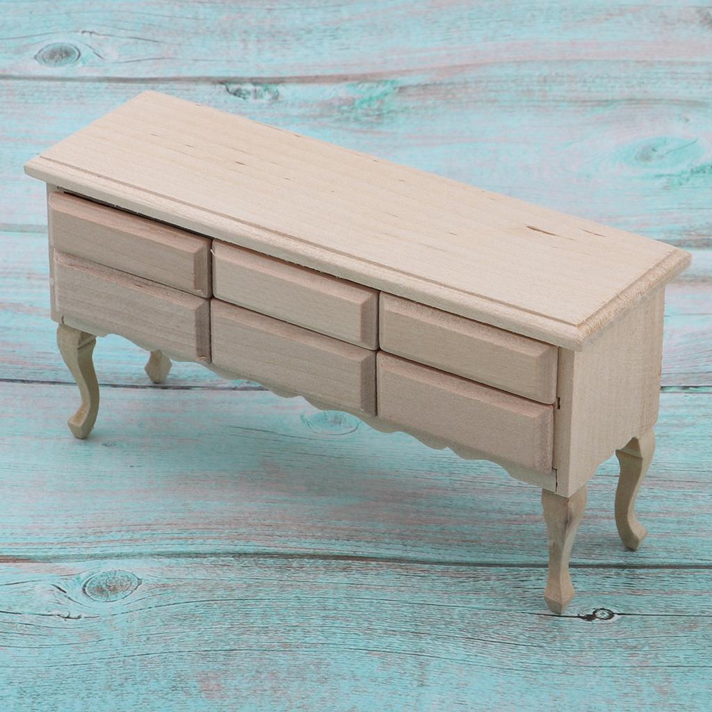 Unpainted 1/12 Dollhouse Miniature Table Drawers and Drawer Pull DIY Decor