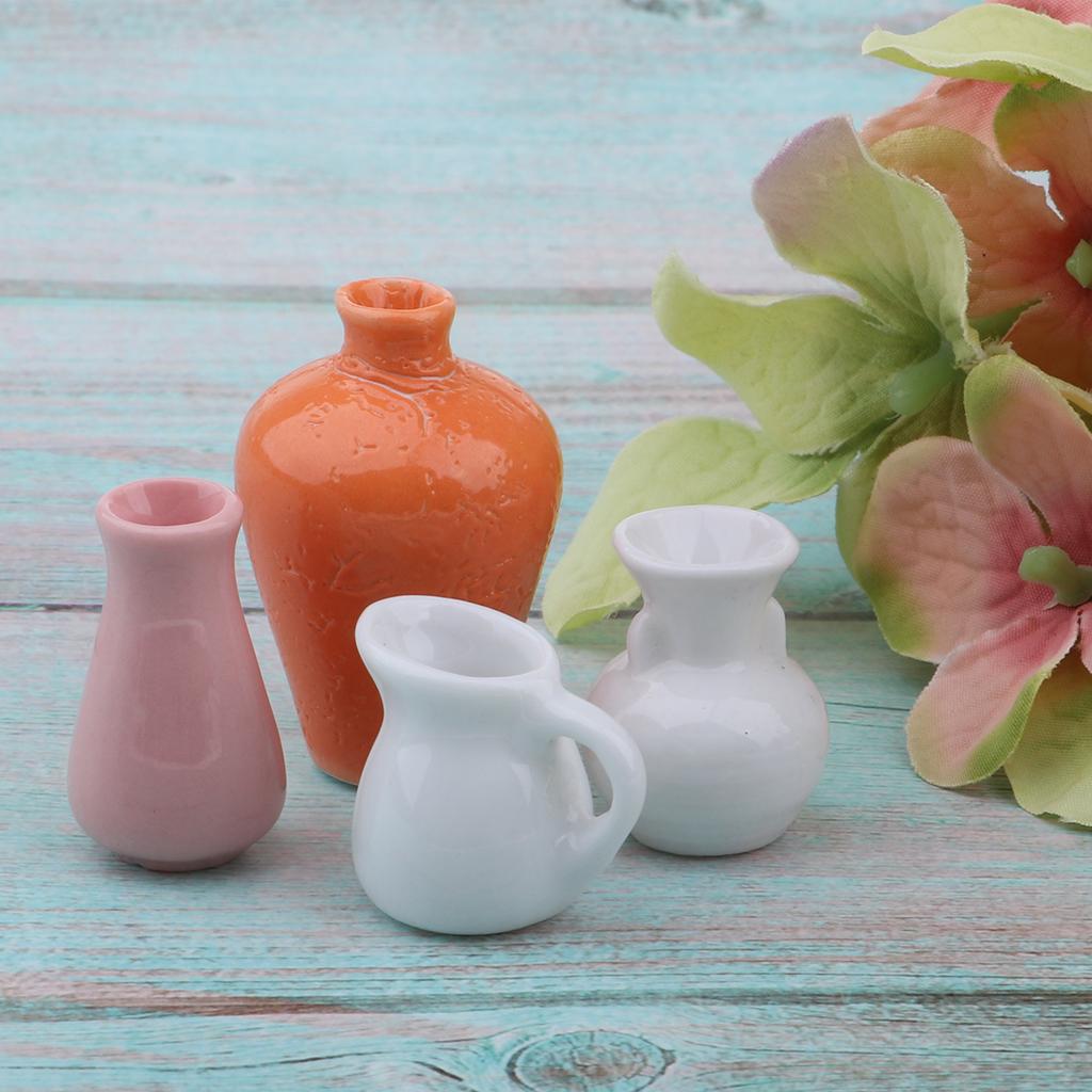 4pcs Miniature Ceramic Chinese Vases Dollhouse Garden Flower Supplies Decor