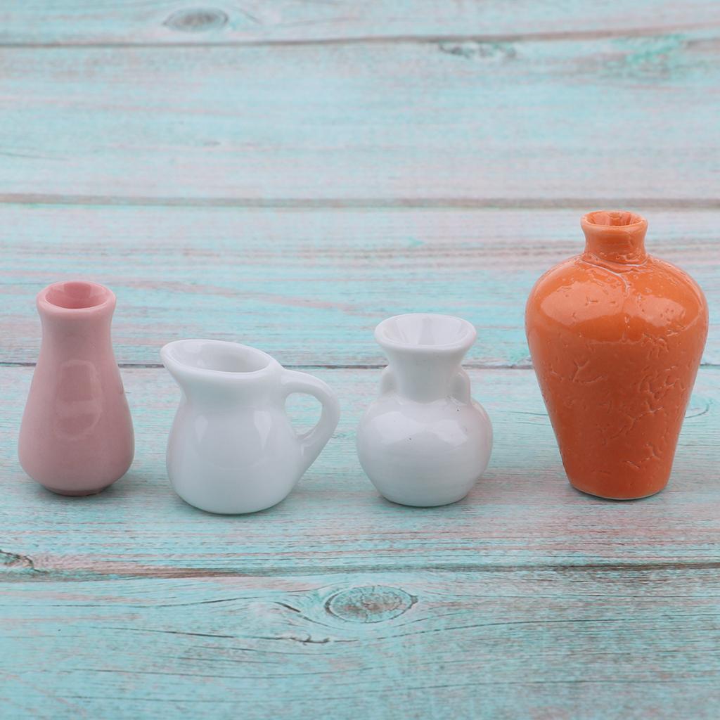4pcs Miniature Ceramic Chinese Vases Dollhouse Garden Flower Supplies Decor