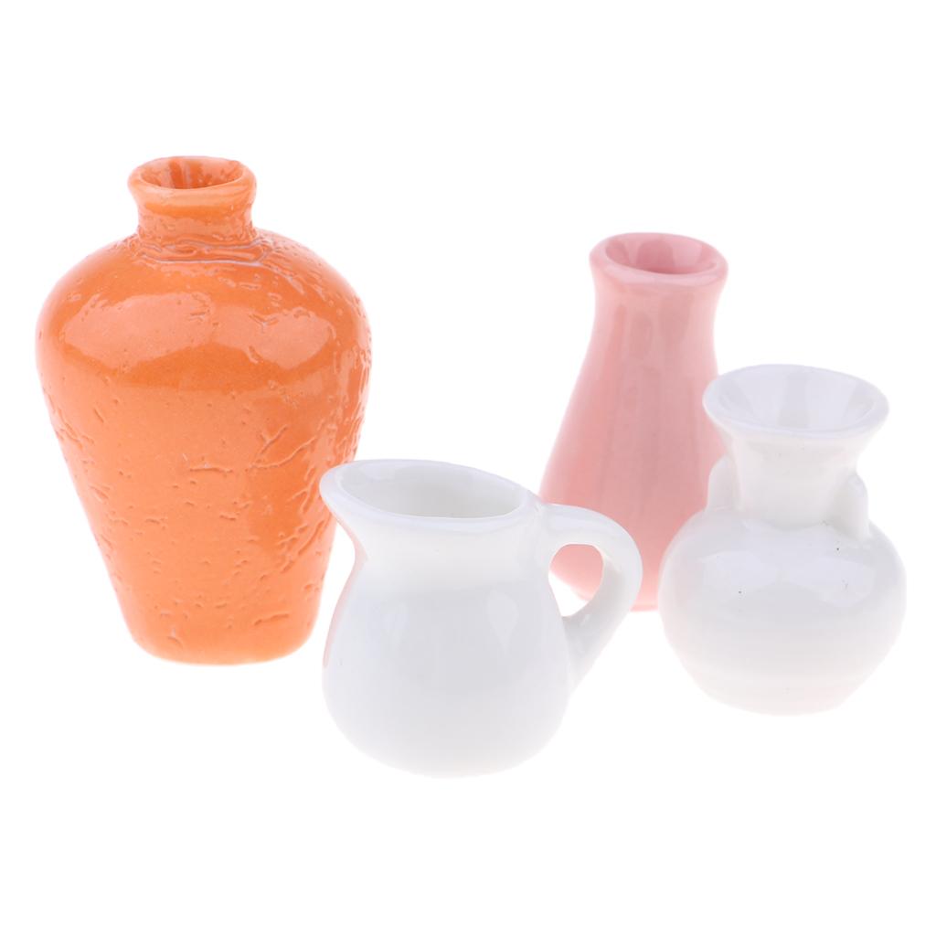 4pcs Miniature Ceramic Chinese Vases Dollhouse Garden Flower Supplies Decor