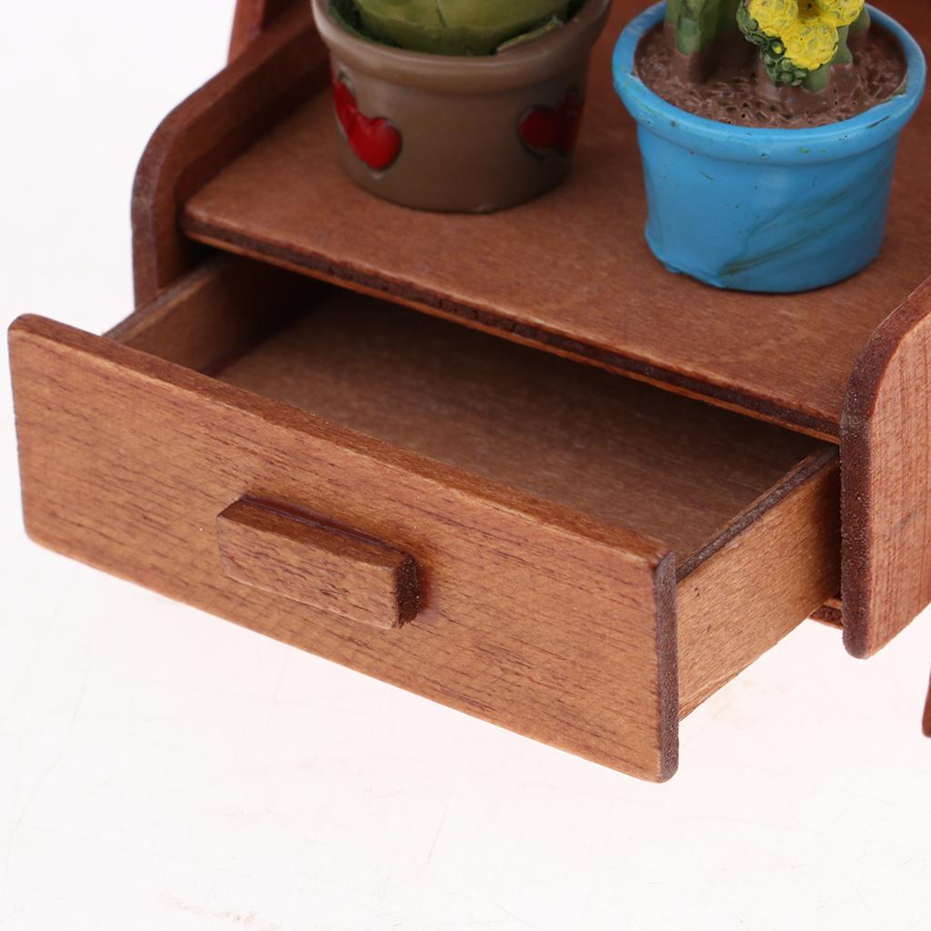 1/12 Dollhouse Mini 3 Layer Flower Rack Plant Ladder Shelf & Potted Plants
