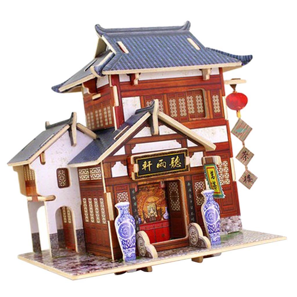1/24 DIY Miniature Kits 3D Dollhouse with Furniture Chinese Tea House Gift