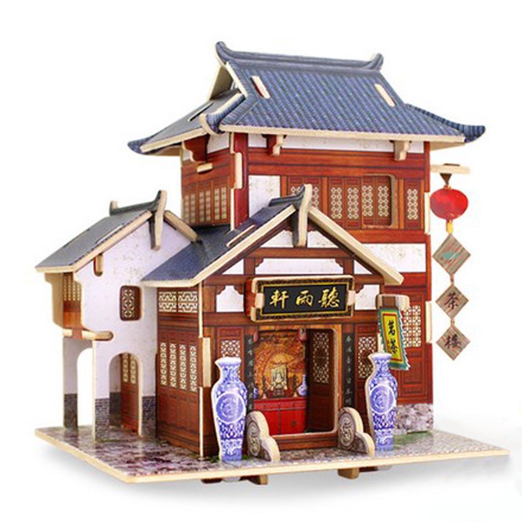 1/24 DIY Miniature Kits 3D Dollhouse with Furniture Chinese Tea House Gift