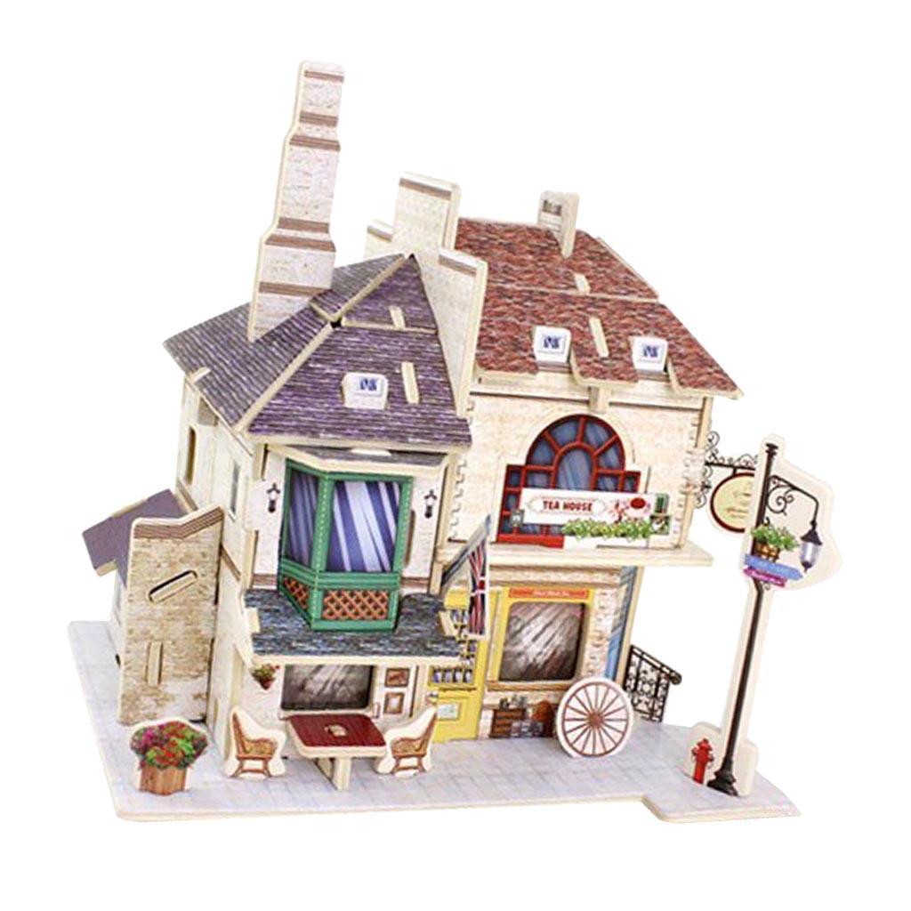 1:24 DIY Miniature Dolls House Furniture Kit Kids X-mas Gifts -Tea House