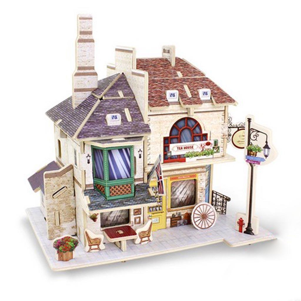 1:24 DIY Miniature Dolls House Furniture Kit Kids X-mas Gifts -Tea House