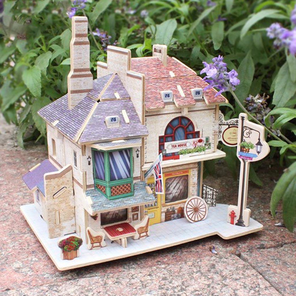 1:24 DIY Miniature Dolls House Furniture Kit Kids X-mas Gifts -Tea House