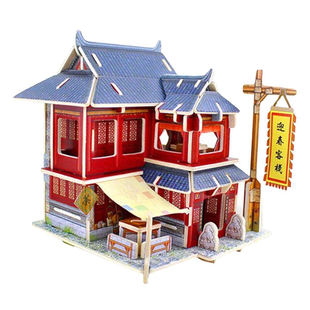 3D Jigsaw Wood Miniature 1/24 DIY Doll House Kit Furniture Model Chinese Inn