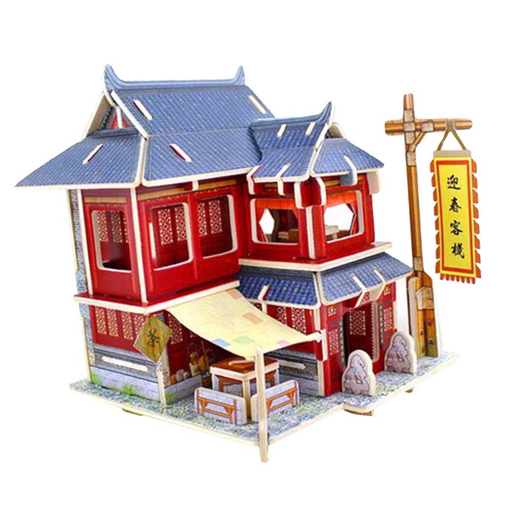 3D Jigsaw Wood Miniature 1/24 DIY Doll House Kit Furniture Model Chinese Inn