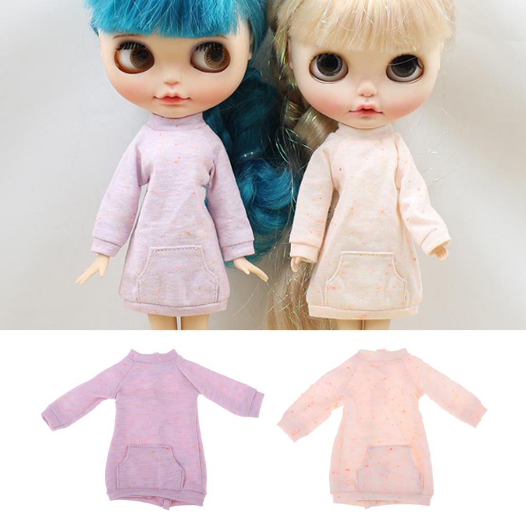 Fashion Doll Outfit Long Top Pullover Sweater For 1/6 Blythe Doll Purple