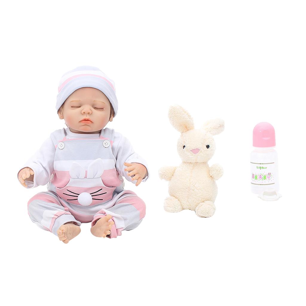 Lovely 18inch Reborn Doll Half Soft Silicone Newborn Baby Doll Clothes Set