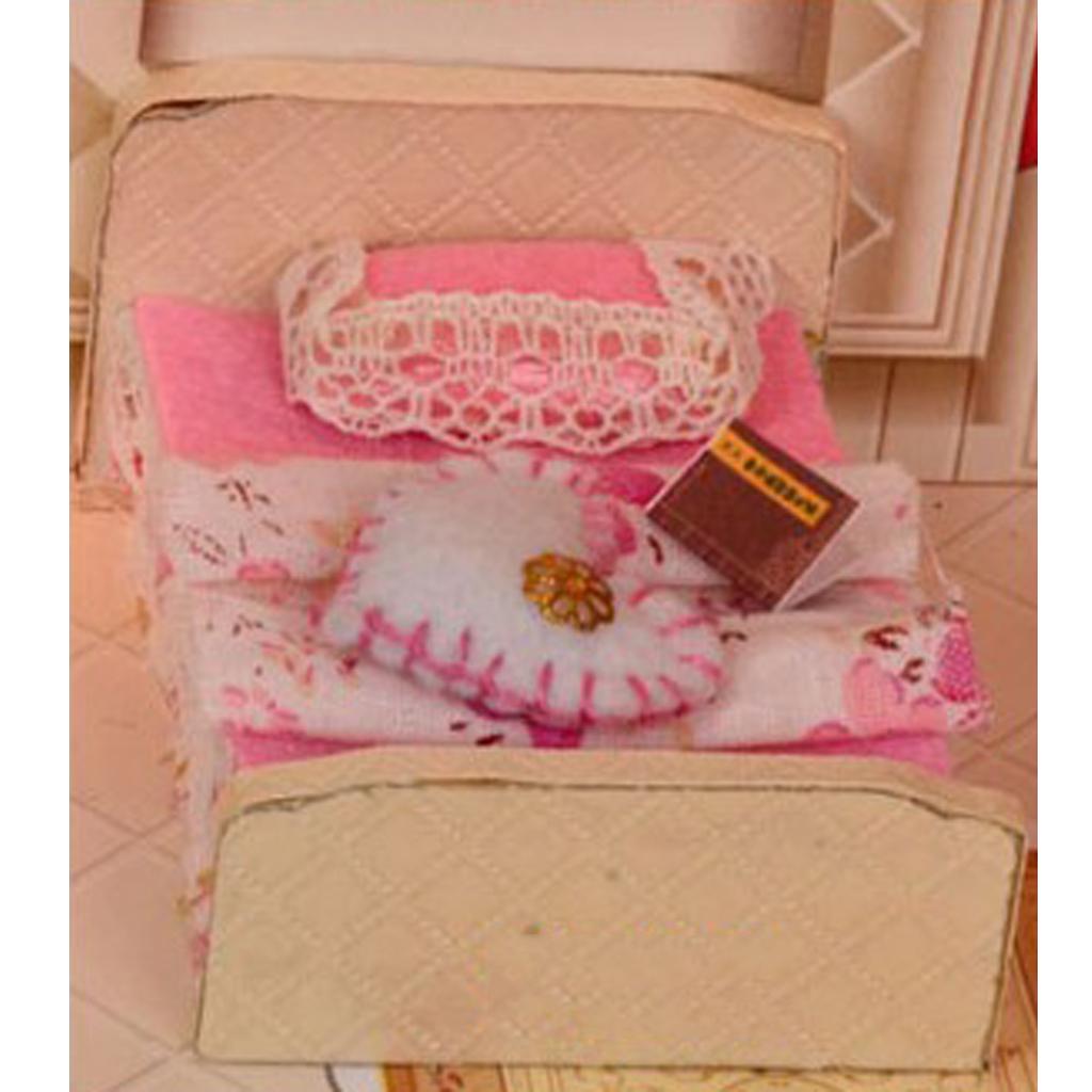 DIY Dolls House Kit Wooden Miniature with Furniture LED Lights Pink Memories