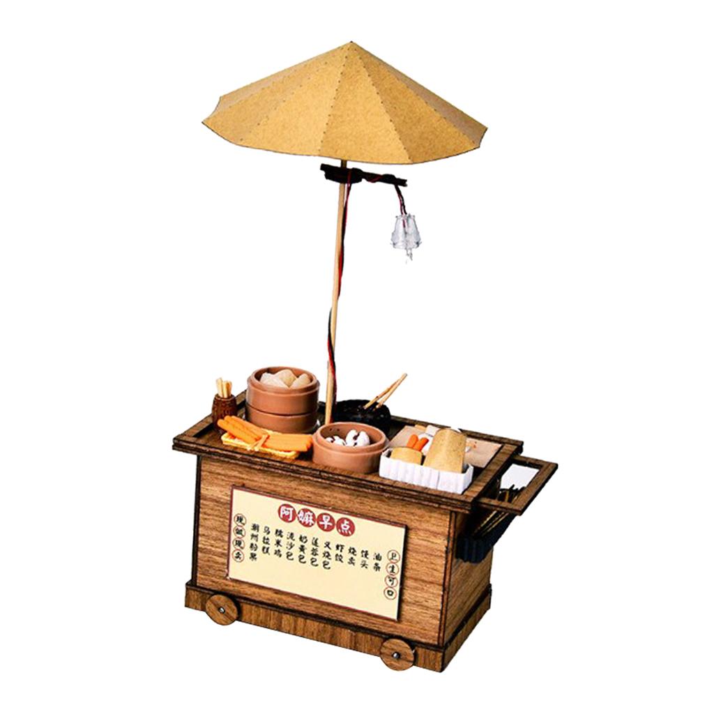 1/24 Dollhouse Miniature Wooden Breakfast Stall Roadside Booth Garden Decor