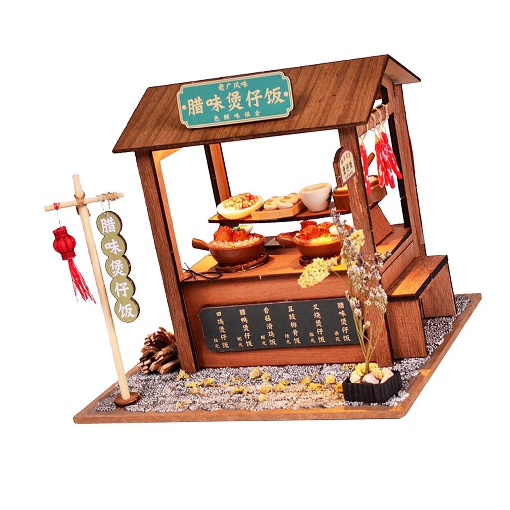 1/24 Dollhouse Miniature Wooden Pot Rice Booth Roadside Booth Garden Decor