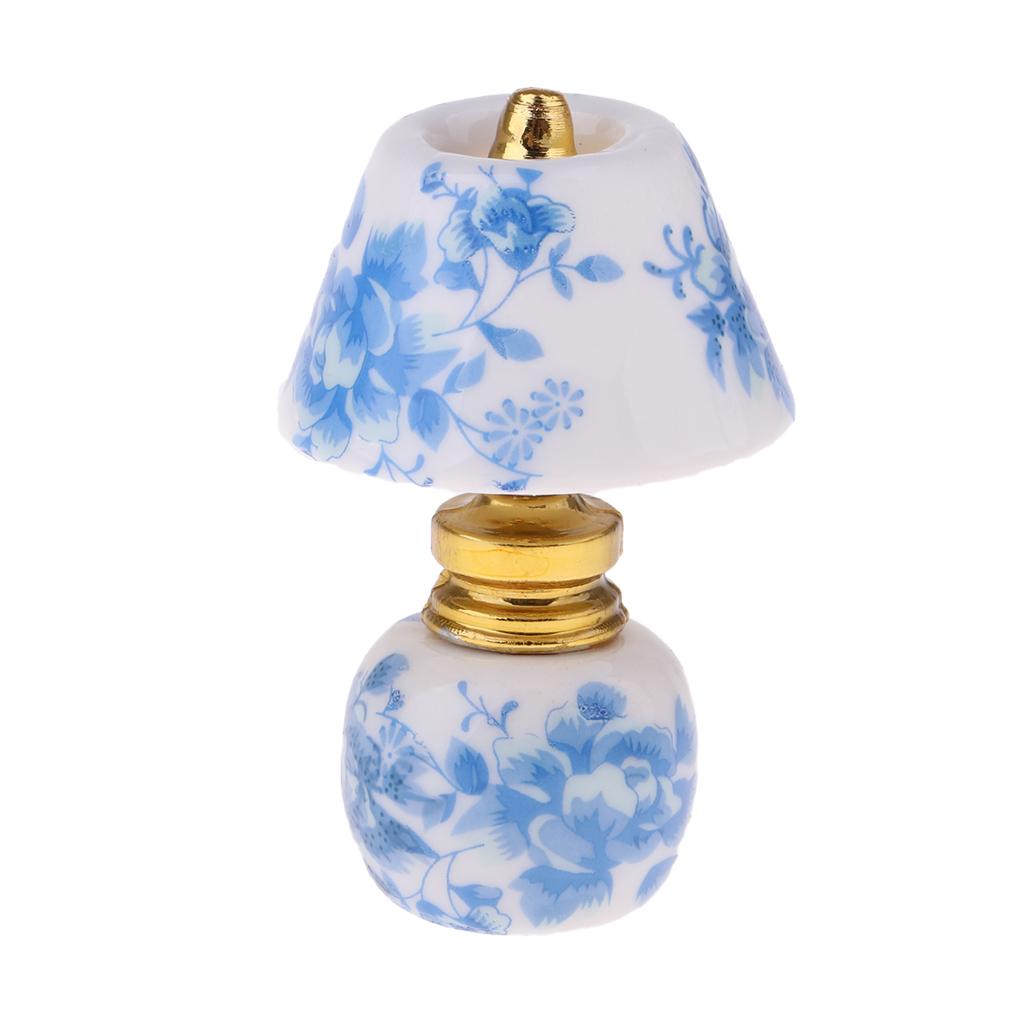 1/12 Dollhouse Miniature Furniture Porcelain Bedside Lamp Light Desk Lamp E