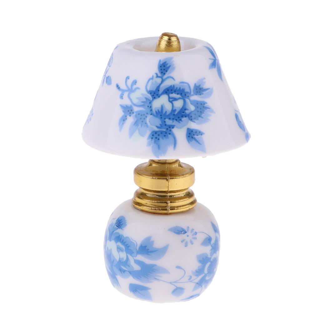 1/12 Dollhouse Miniature Furniture Porcelain Bedside Lamp Light Desk Lamp E