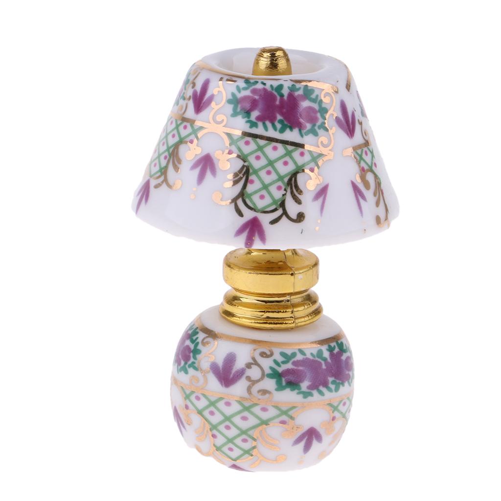 1/12 Dollhouse Miniature Furniture Porcelain Bedside Lamp Light Desk Lamp G