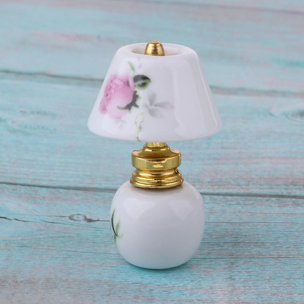 1/12 Dollhouse Miniature Furniture Porcelain Bedside Lamp Light Desk Lamp H
