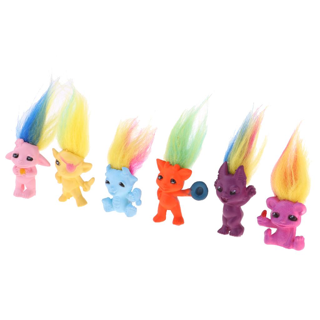 Chromatic 6 Pieces Cartoon Lucky Troll Doll Pencil Topper Mini Action Figure