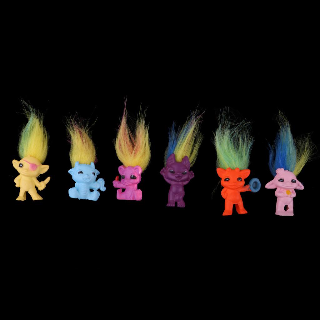 Chromatic 6 Pieces Cartoon Lucky Troll Doll Pencil Topper Mini Action Figure