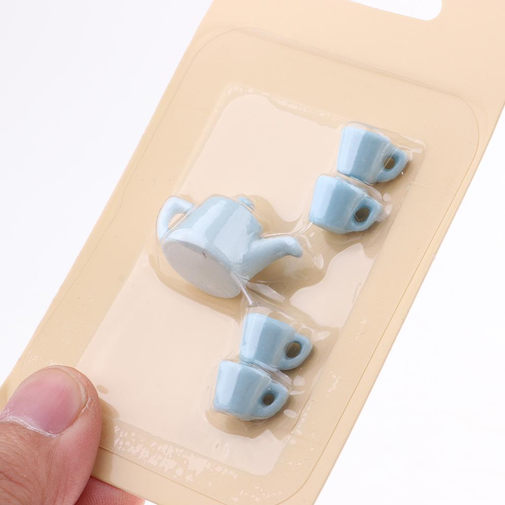 5 Pieces 1/12 Dollhouse Miniatures Dining Ware Porcelain Tea Cup Set Blue