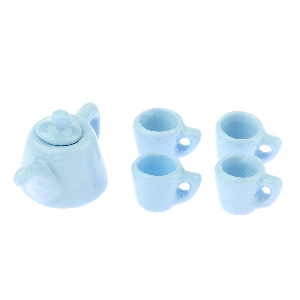 5 Pieces 1/12 Dollhouse Miniatures Dining Ware Porcelain Tea Cup Set Blue