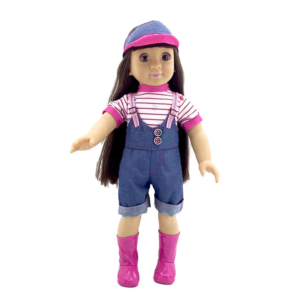17'' Lifelike Girl Doll Vinyl Doll in Denim Suspender Pants Kids Gifts