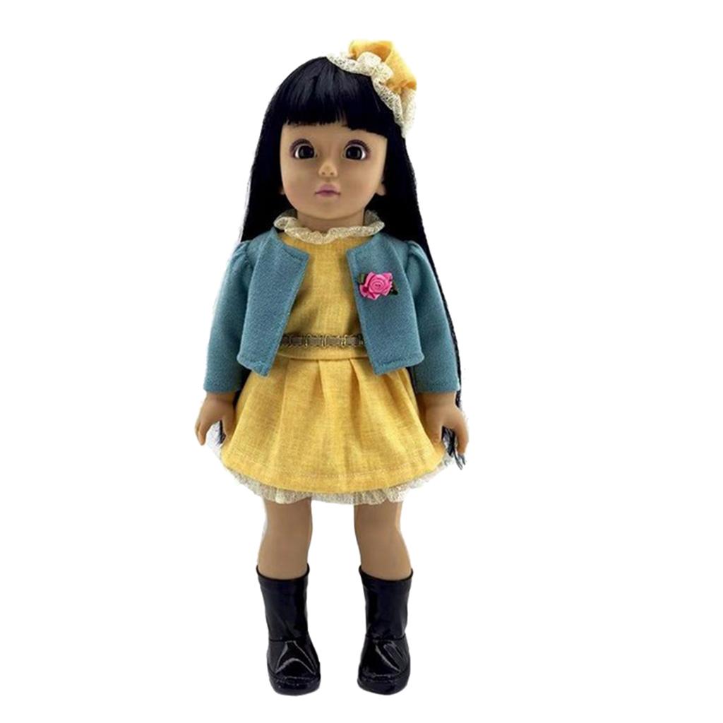 17'' Lifelike Girl Doll Vinyl Doll with Long Hair in Yellow Dress Kids Gifts