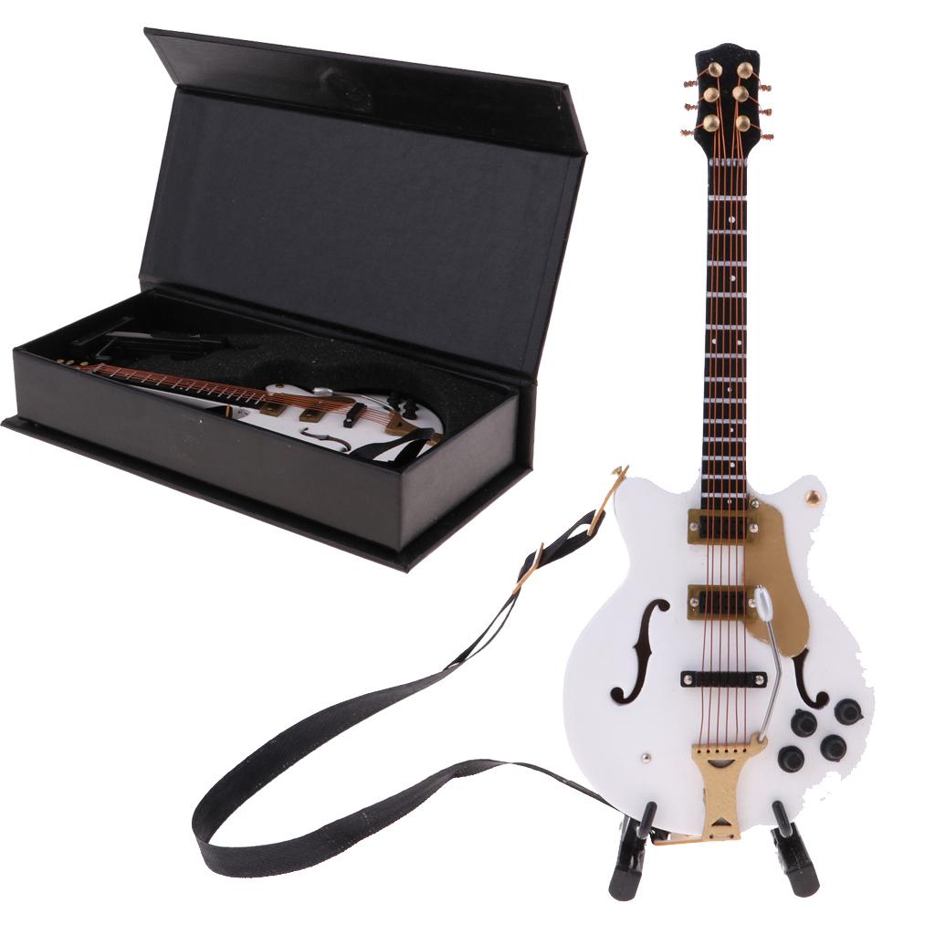 Handmade 1/8 Scale Dollhouse Miniature Wooden Guitar Model Decor White
