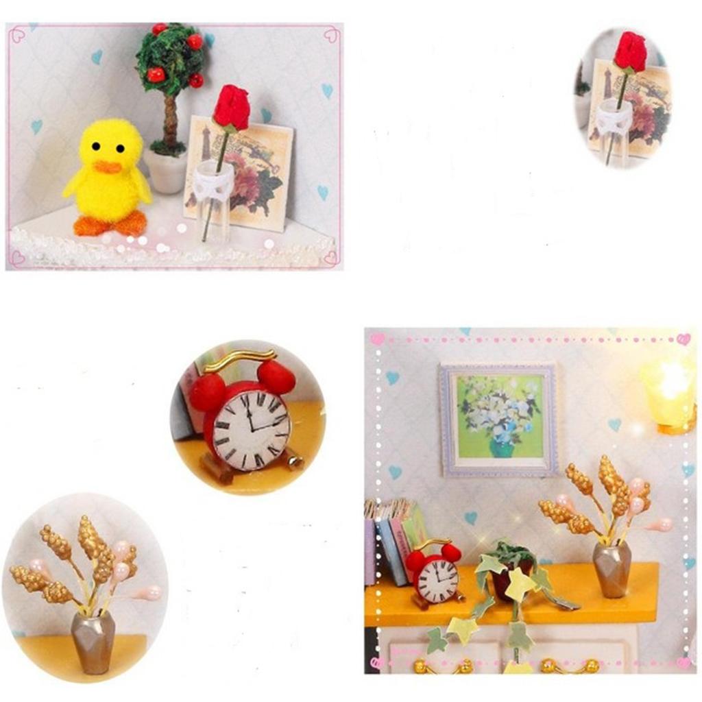 DIY Dolls House Kit Wooden Miniature with Furniture LED Light Bedroom Model
