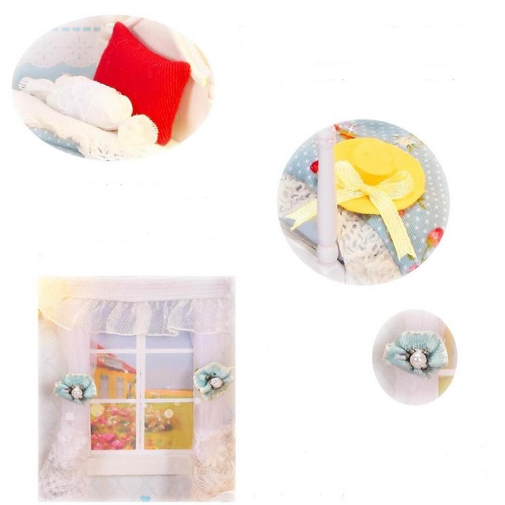 DIY Dolls House Kit Wooden Miniature with Furniture LED Light Bedroom Model