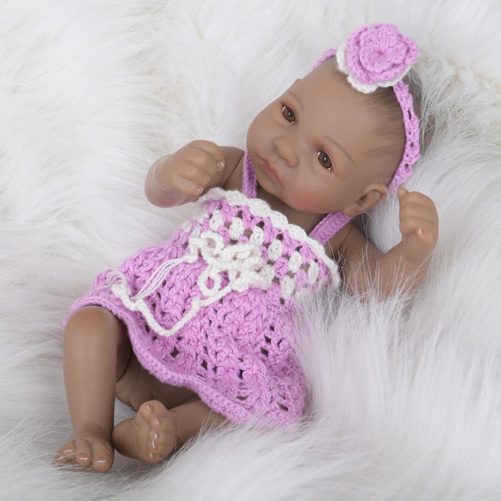 11inch Lifelike Soft Full Vinyl Body Newborn Baby In Dress with Hairband