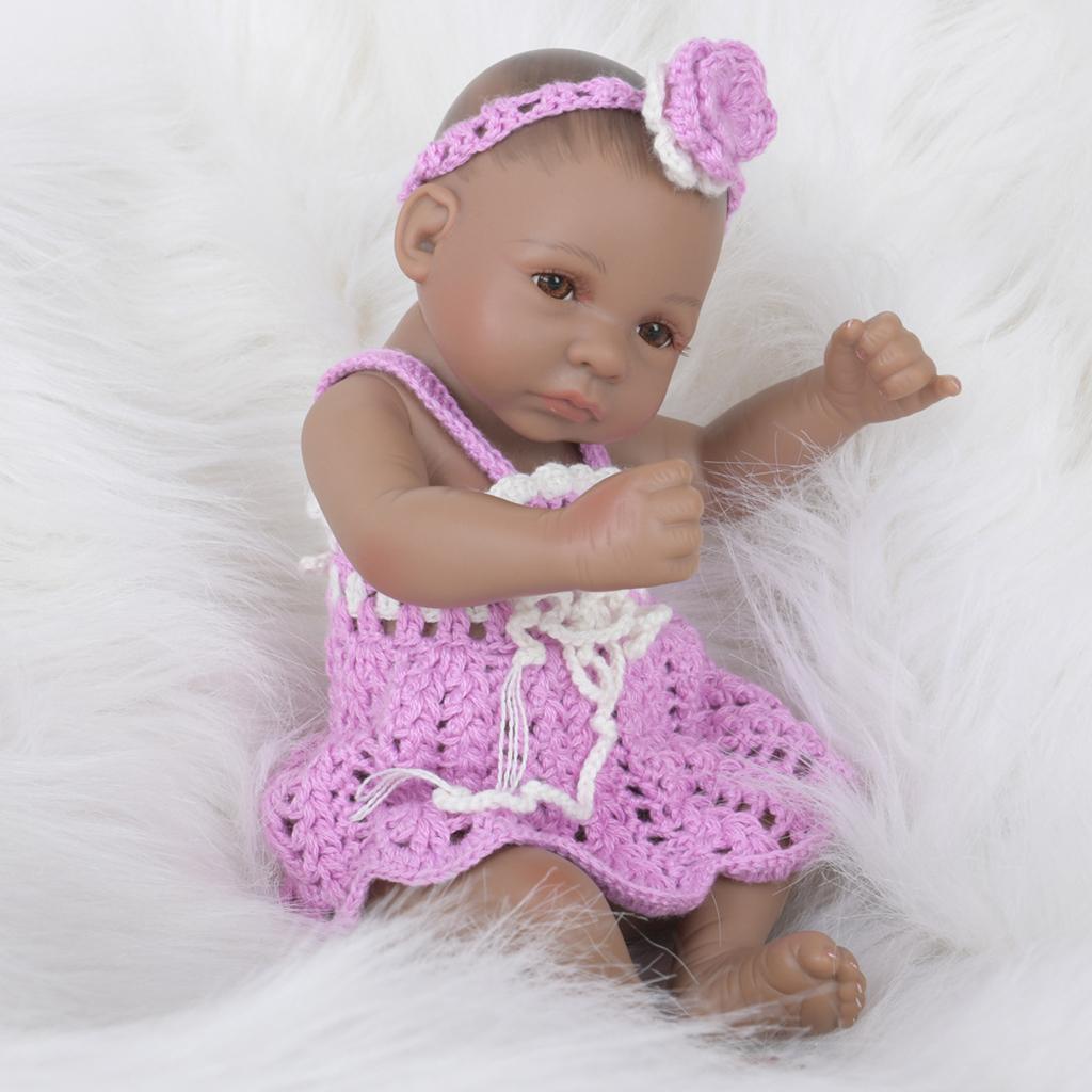 11inch Lifelike Soft Full Vinyl Body Newborn Baby In Dress with Hairband
