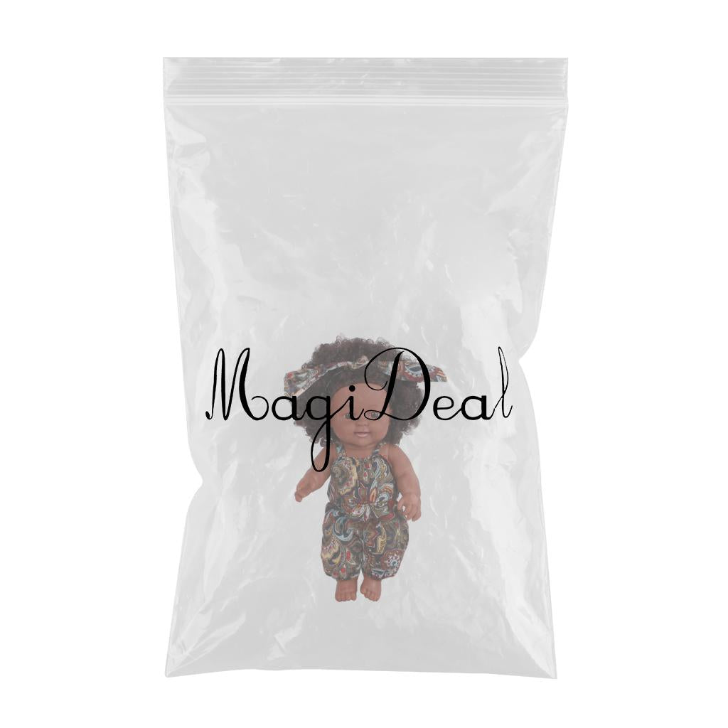30cm Real Life Baby Boy Doll Vinyl African Newborn Infant Floral Overalls C