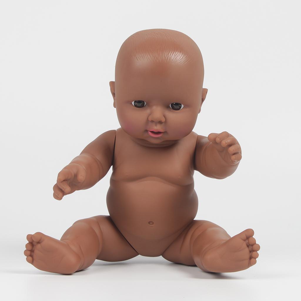 30cm Real Life Baby Boy Doll Vinyl African Newborn Infant in Pink Clothes