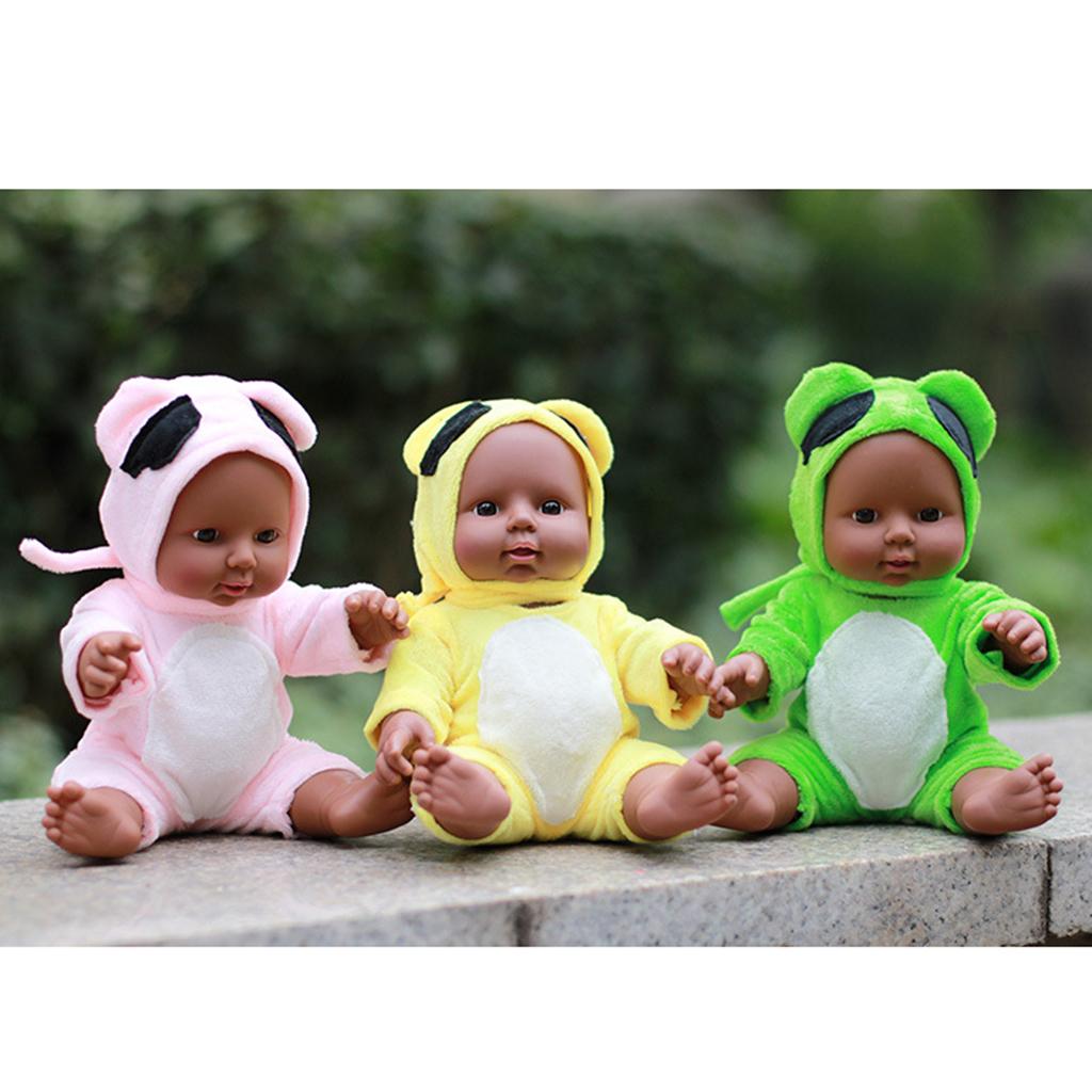 30cm Real Life Baby Boy Doll Vinyl African Newborn Infant in Pink Clothes