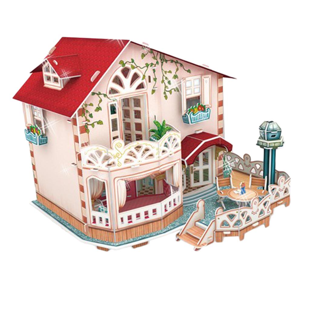 DIY Wooden Doll House Kit Miniature Villa Buildings with Furniture LED Light