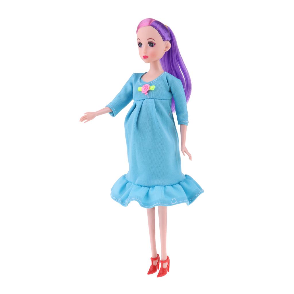 1/6 Scale Pregnant Mom Doll Baby In Her Tummy Kids Pretend Play Toy Blue