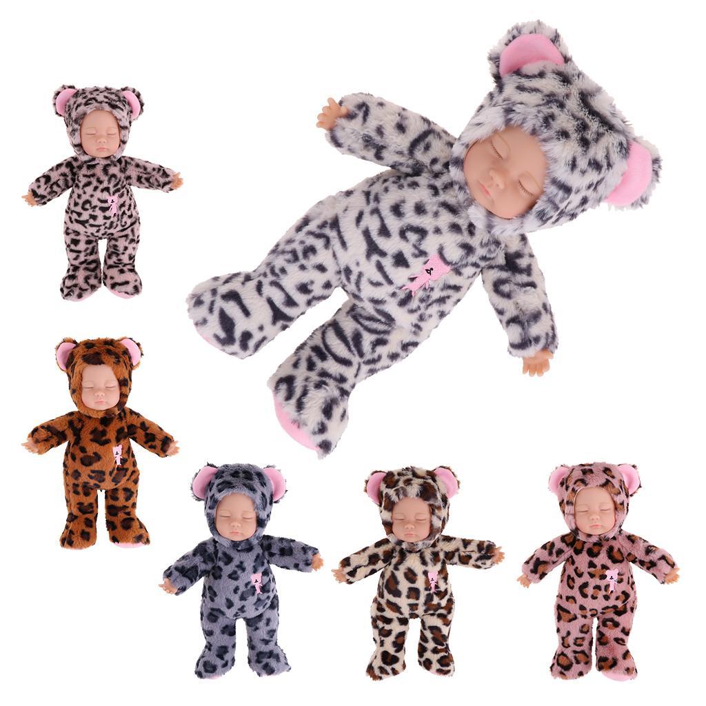 35cm Lifelike Stuffed Reborn Sleep Plush Baby Doll w/ Leopard Clothes Toys
