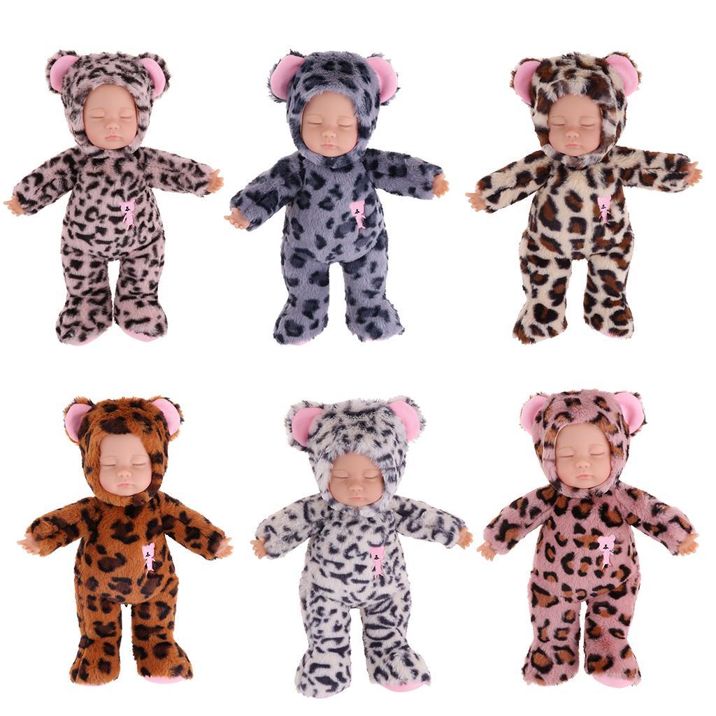 35cm Lifelike Stuffed Reborn Sleep Plush Baby Doll w/ Leopard Clothes Toys
