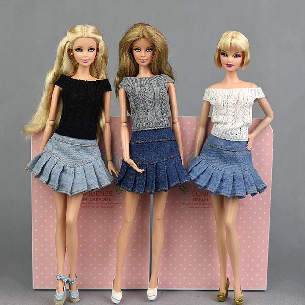 Stylish Denim Miniskirt Outfits for Blythe Doll Casual Clothing Light Blue
