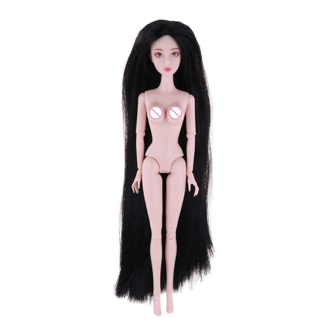 1/6 BJD Doll Pink Skin Tone Nude Body Girl Model with Black Straight Hair