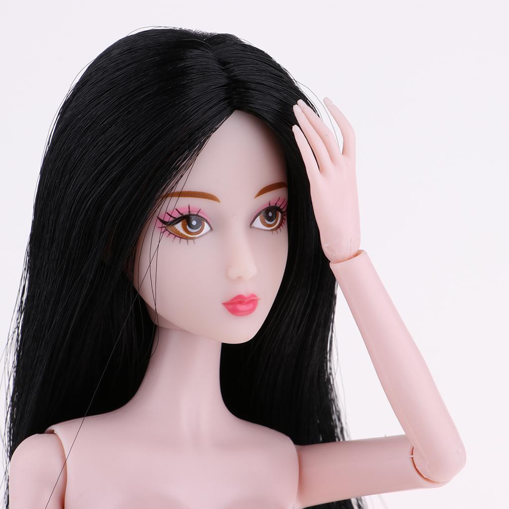 1/6 BJD Doll Pink Skin Tone Nude Body Girl Model with Black Straight Hair